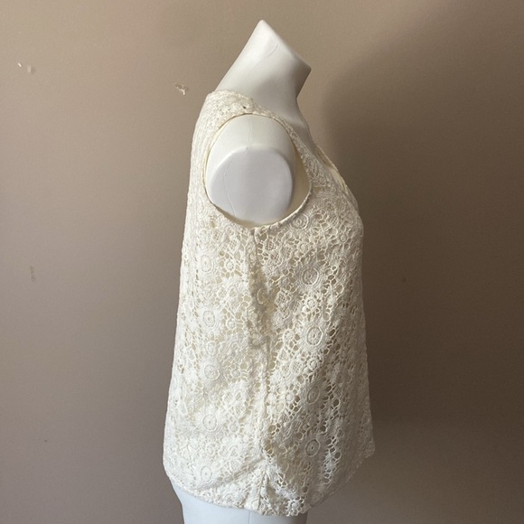 Lauren Ralph Lauren Women’s Boho Floral Beige Lace 100% Cotton Tank Top Size 10 - Picture 3 of 6